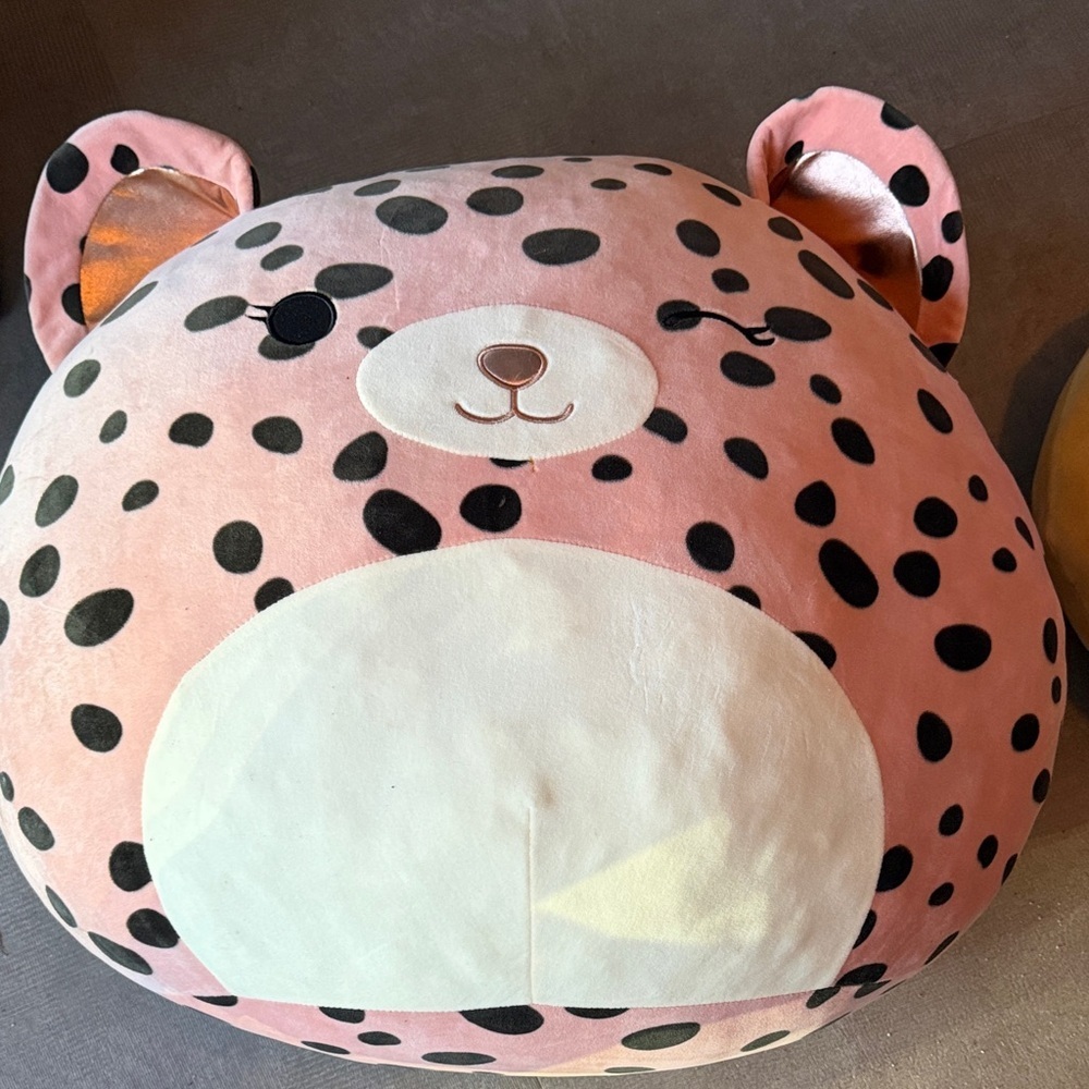 Squishmallow Pink Polka Dot Plush Bear Pillow
